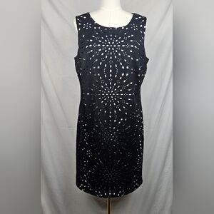 Vintage R&K Original Black Cut Out Design W/ White Inlay Sheath Dress Whimsigoth